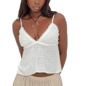 Women Camisole Sleeveless Tops V-neck Jacquard Frills Summer Vest for Party Club