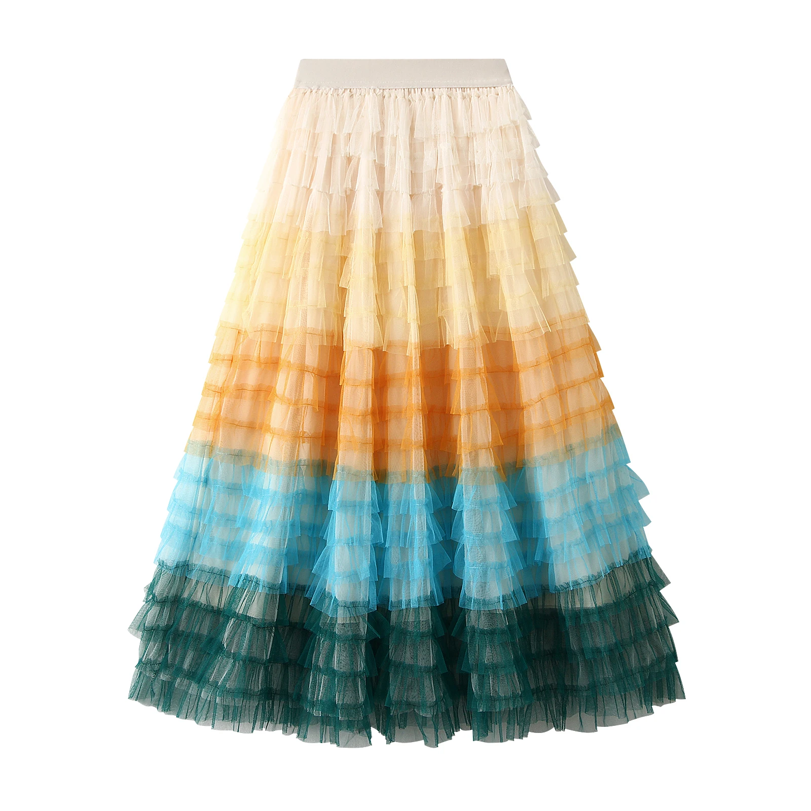 Women Tulle Tutu Skirt Multilayer Casual Gradient Color Elastic Mesh Princess Skirt for Streetwear - Image 2