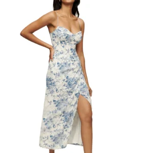 Women Floral Sleeveless Dress Summer Spaghetti Strap Split Party Long Dress for Cocktail Beach Streetwear