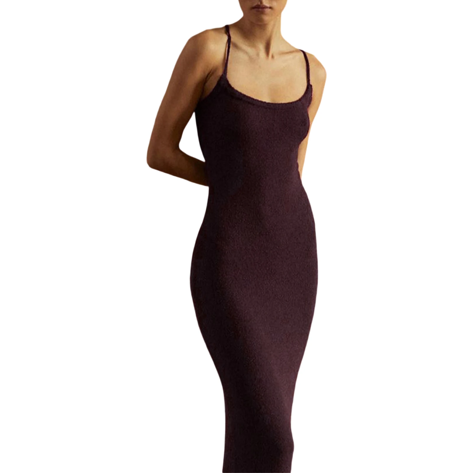 Women s Summer Long Evening Dress Solid Color Sleeveless Backless Spaghetti Strap Dress