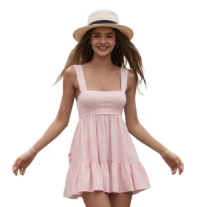 Women s Elegant Sleeveless V-Neck Ruffle Tiered Mini Dress with Open Back and Pockets - Chic A-Line Summer Dress