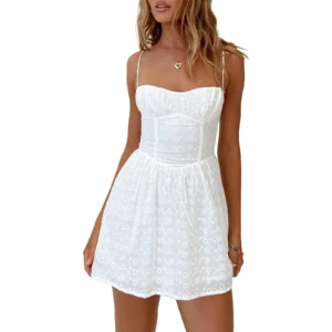 Women A-Lined Dress Sleeveless Off Shoulder Solid Color Floral Party Club Summer Spring Dress