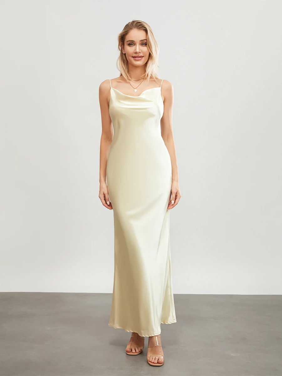 Women Long Bodycon Dress Solid Color Spaghetti Strap Cowl Neck Sleeveless Dress Summer Backless Cami Dress - Image 10