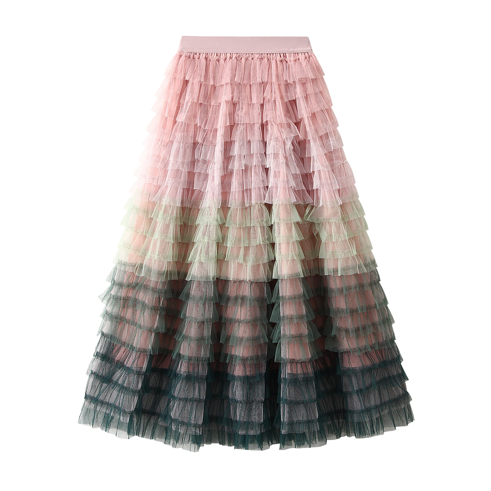 Women Tulle Tutu Skirt Multilayer Casual Gradient Color Elastic Mesh Princess Skirt for Streetwear - Image 3