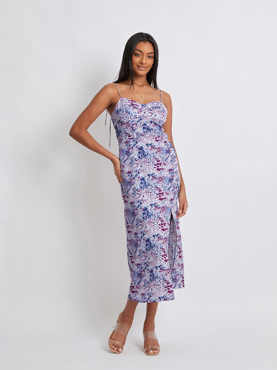 Women Floral Sleeveless Dress Summer Spaghetti Strap Split Party Long Dress for Cocktail Beach Streetwear - Image 7