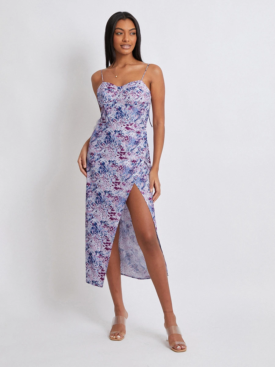 Women Floral Sleeveless Dress Summer Spaghetti Strap Split Party Long Dress for Cocktail Beach Streetwear - Image 5