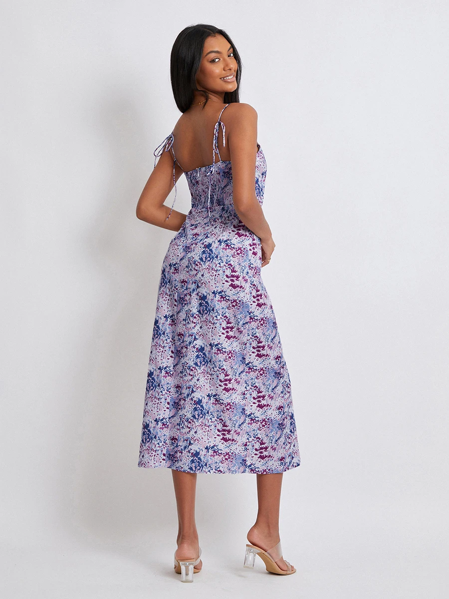 Women Floral Sleeveless Dress Summer Spaghetti Strap Split Party Long Dress for Cocktail Beach Streetwear - Image 6