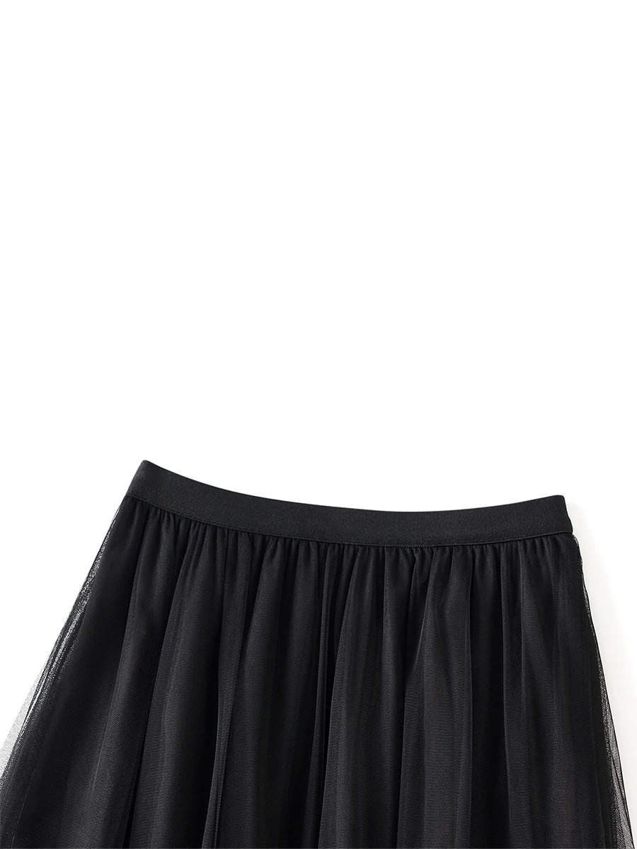 Women’s Tulle Long Skirts Elastic High Waist Ruffle Hem Tutu Skirts Fluffy A-line Midi Skirts - Image 10