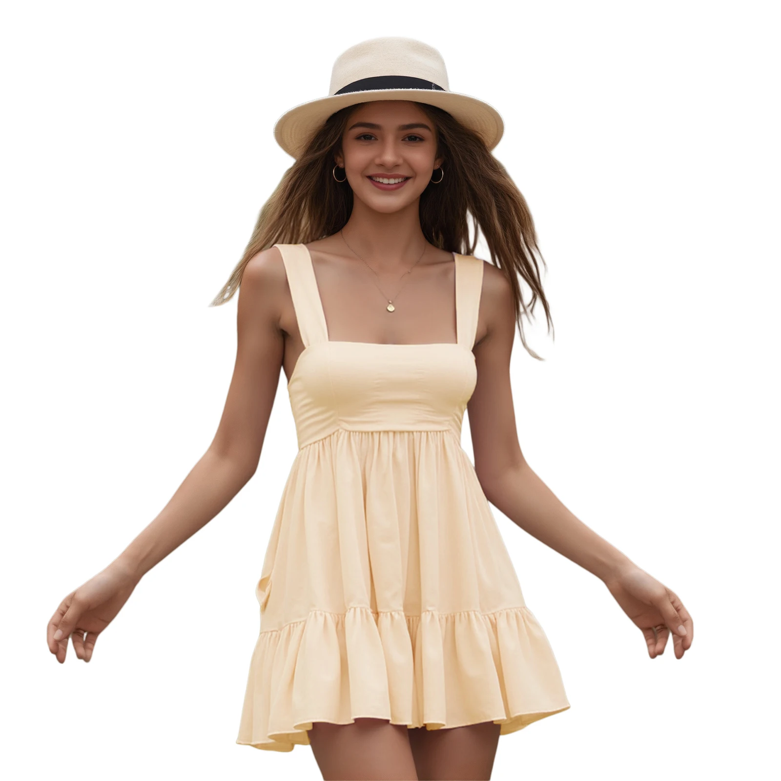 Women s Elegant Sleeveless V-Neck Ruffle Tiered Mini Dress with Open Back and Pockets - Chic A-Line Summer Dress - Image 2