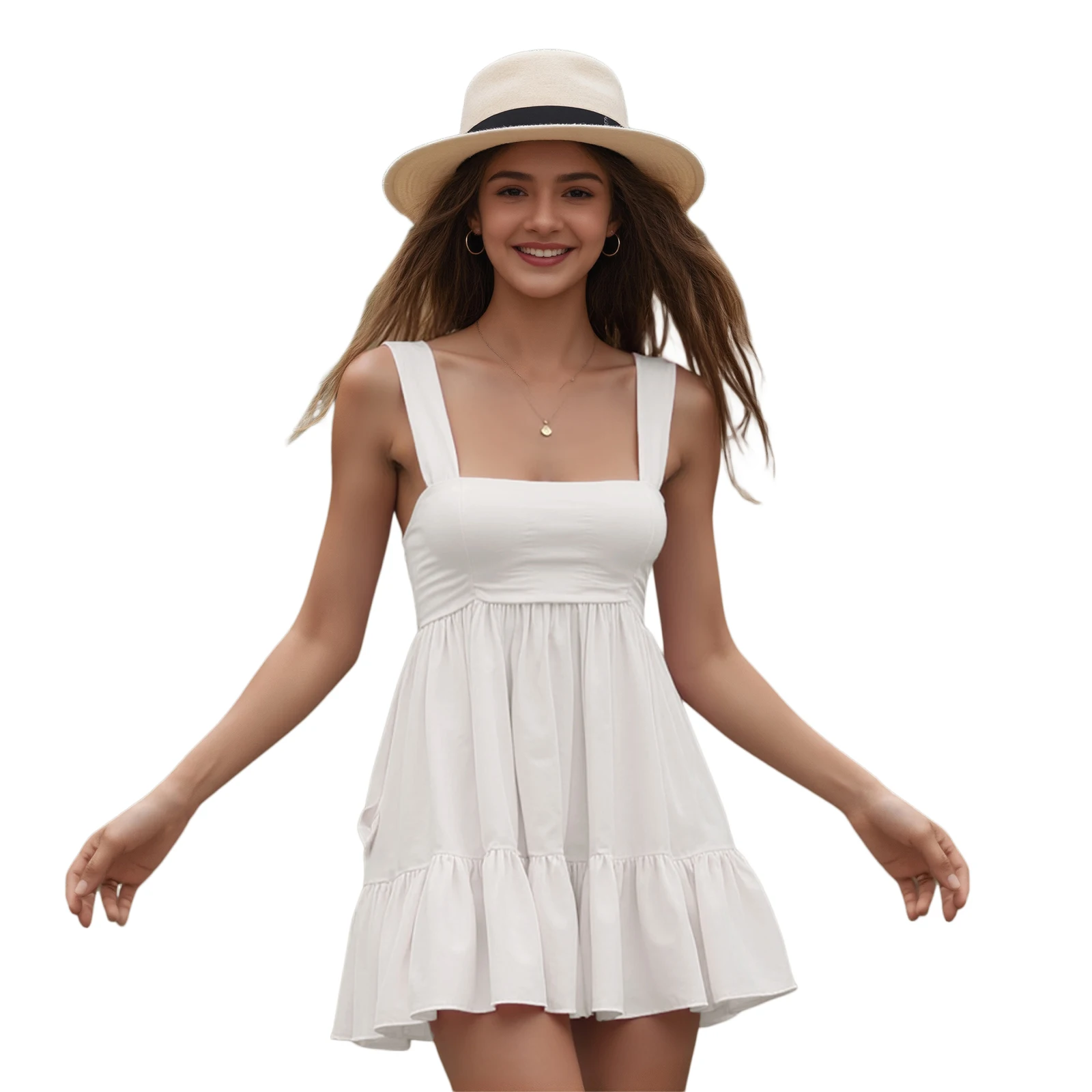 Women s Elegant Sleeveless V-Neck Ruffle Tiered Mini Dress with Open Back and Pockets - Chic A-Line Summer Dress - Image 3